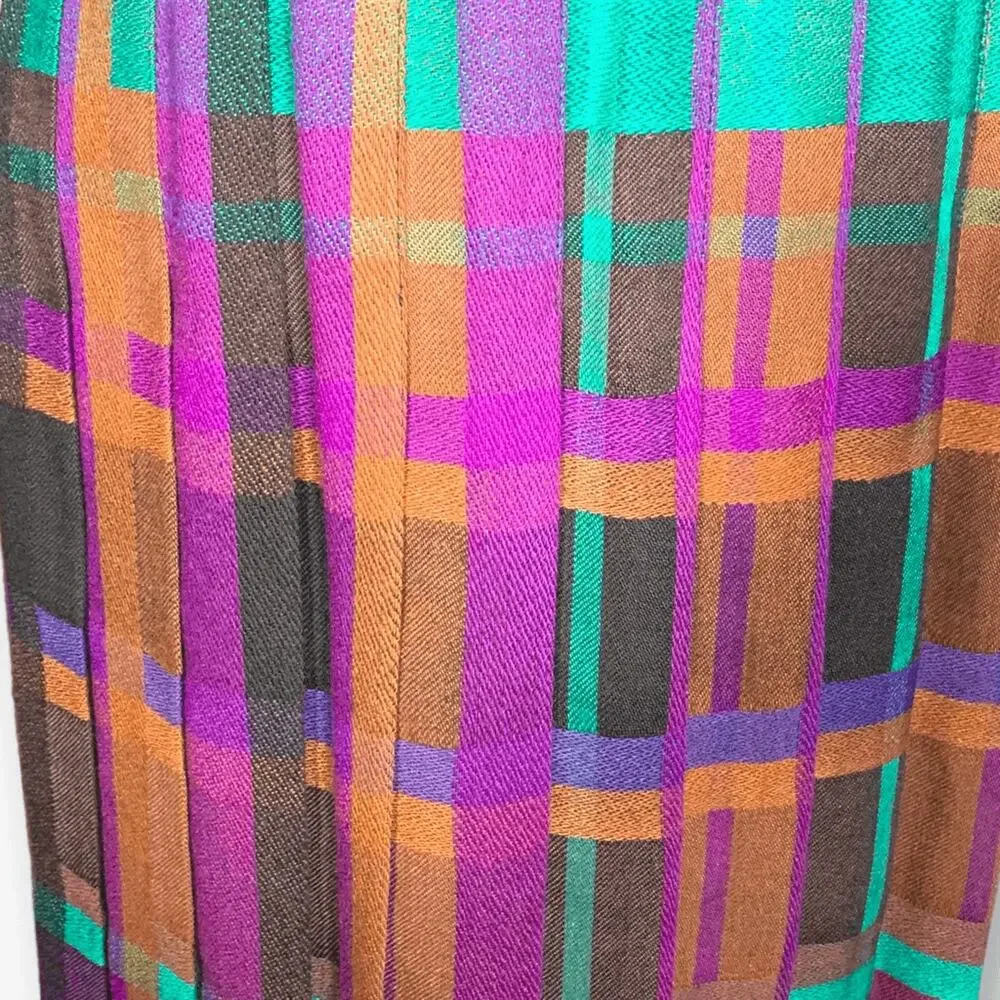 Vintage Christian Dior 80s Purple Plaid Wool Pleated Maxi Skirt Holiday Longline - Picture 4 of 11